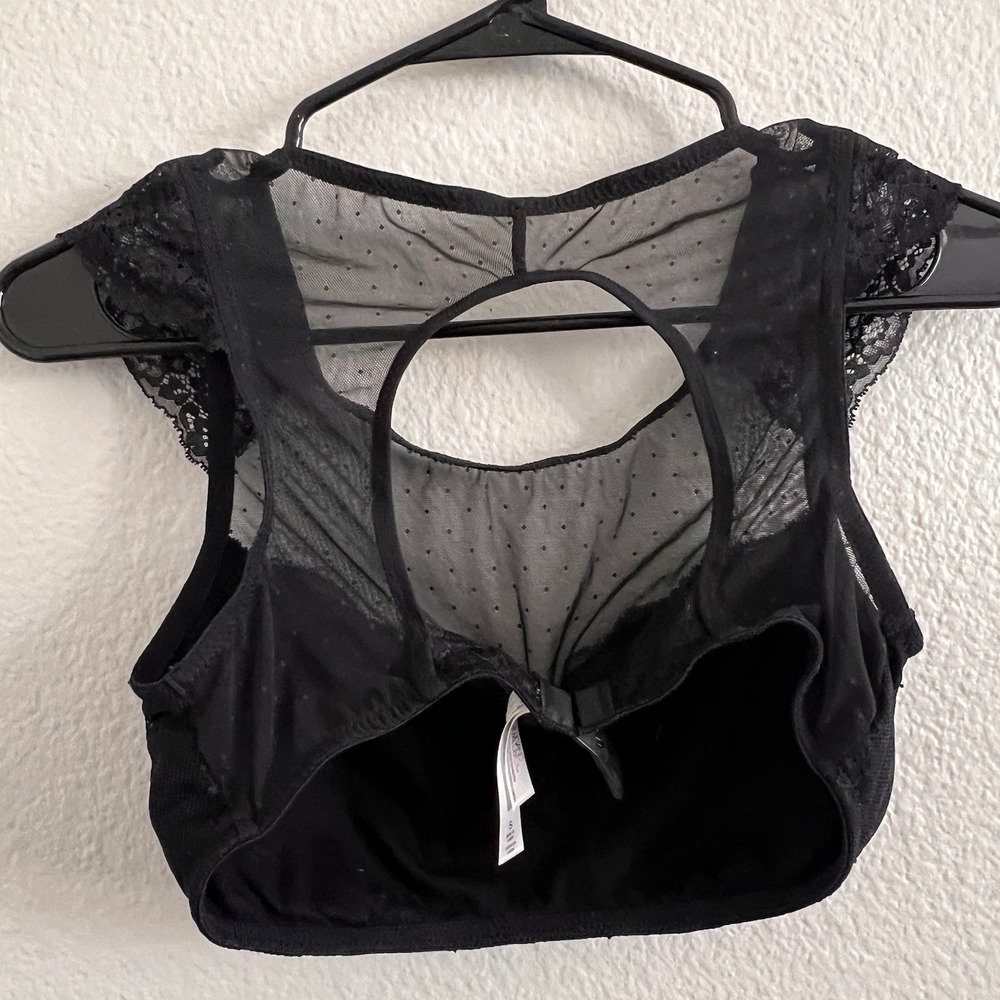 Gilligan & O'Malley Small Cap Sleeve Lace Bralette Top Black Keyhole Back Padded - Picture 5 of 6